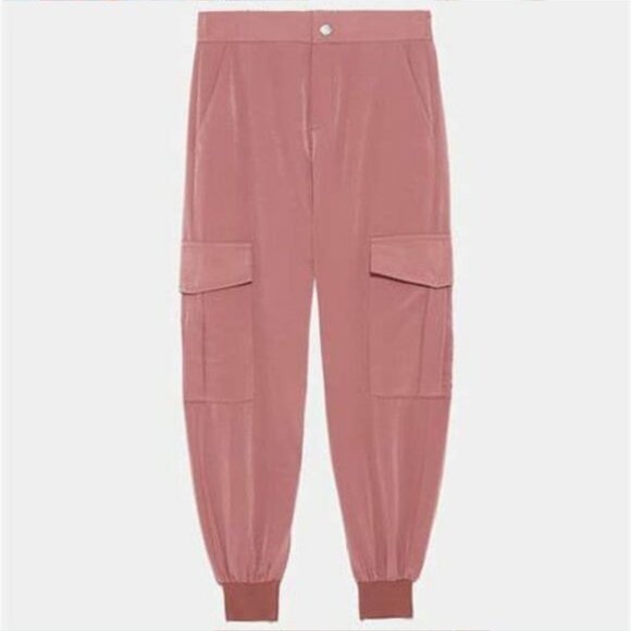 ZARA Dusty Rose High Waiset Cargo Trousers with Pockets SIZE S - Picture 1 of 14